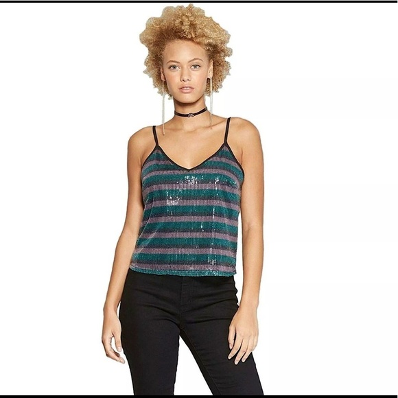 Wild Fable Women’s Cami Sz Medium Camisole Sequin Crop Shirt Top Tank Sleeveless - Picture 1 of 8